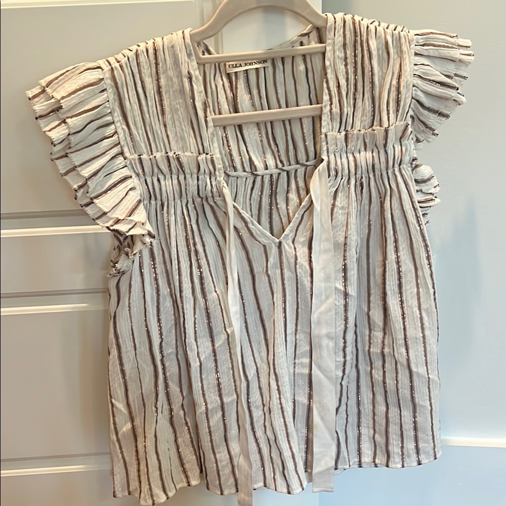 Ulla Johnson cream metallic stripe blouse. Size 6. Excellent condition.